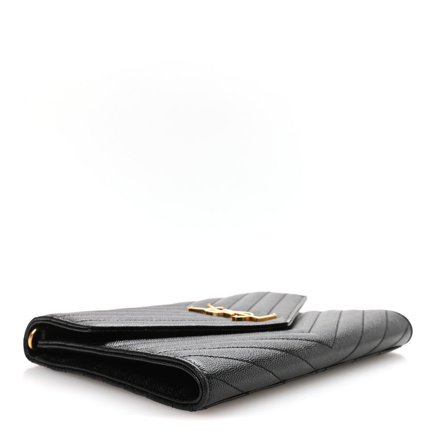 Grain De Poudre Matelasse Chevron Monogram Envelope Clutch Black