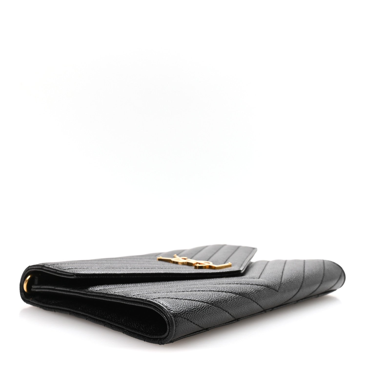 Saint Laurent Grain De Poudre Matelasse Chevron Monogram Envelope Clutch Black 4 of 8