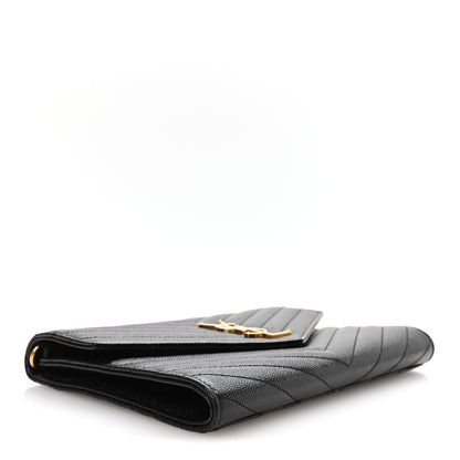 Saint Laurent Grain De Poudre Matelasse Chevron Monogram Envelope Clutch Black 4 of 8