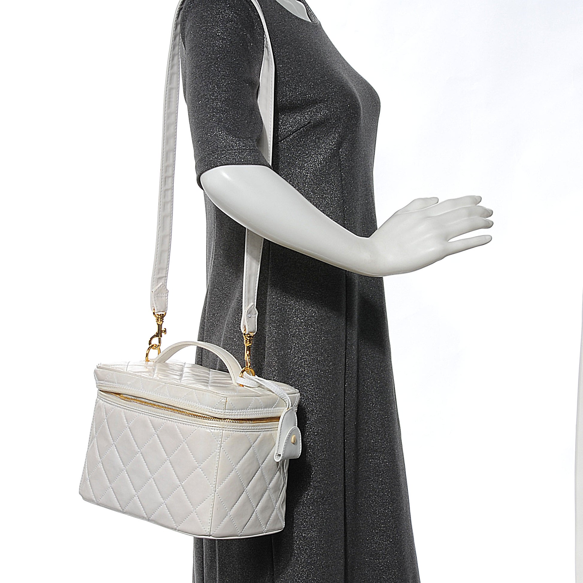 Chanel Quilted Leather CC Vanity Cosmetic Case White 2 of 8