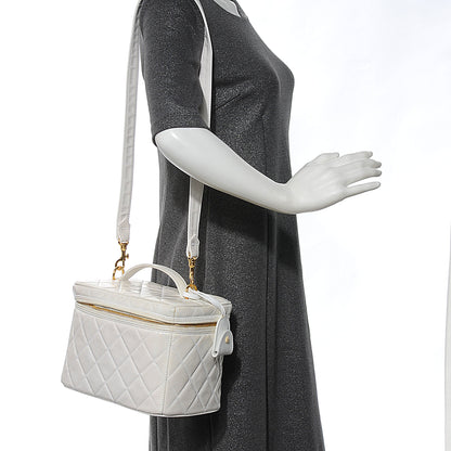 Chanel Quilted Leather CC Vanity Cosmetic Case White 2 of 8