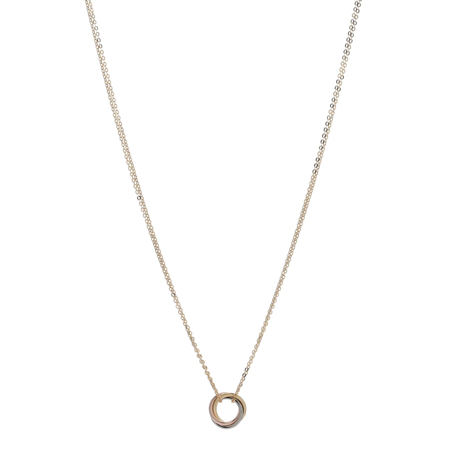 18K Pink Yellow White Gold Trinity Double Chain Pendant Necklace