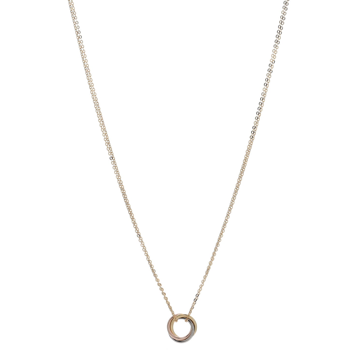 Cartier 18K Pink Yellow White Gold Trinity Double Chain Pendant Necklace 1 of 5