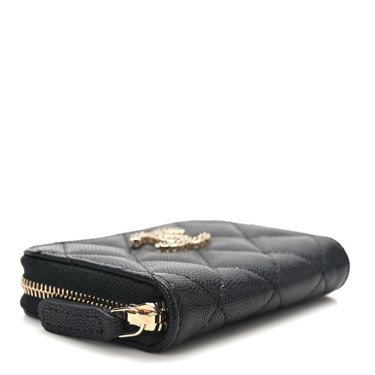 Chanel Shiny Caviar Quilted Strass CC Zip Coin Purse Black 4 of 9