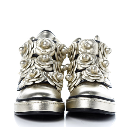 Chanel Metallic Lambskin Camellia High Top Sneakers 39 Gold 2 of 11