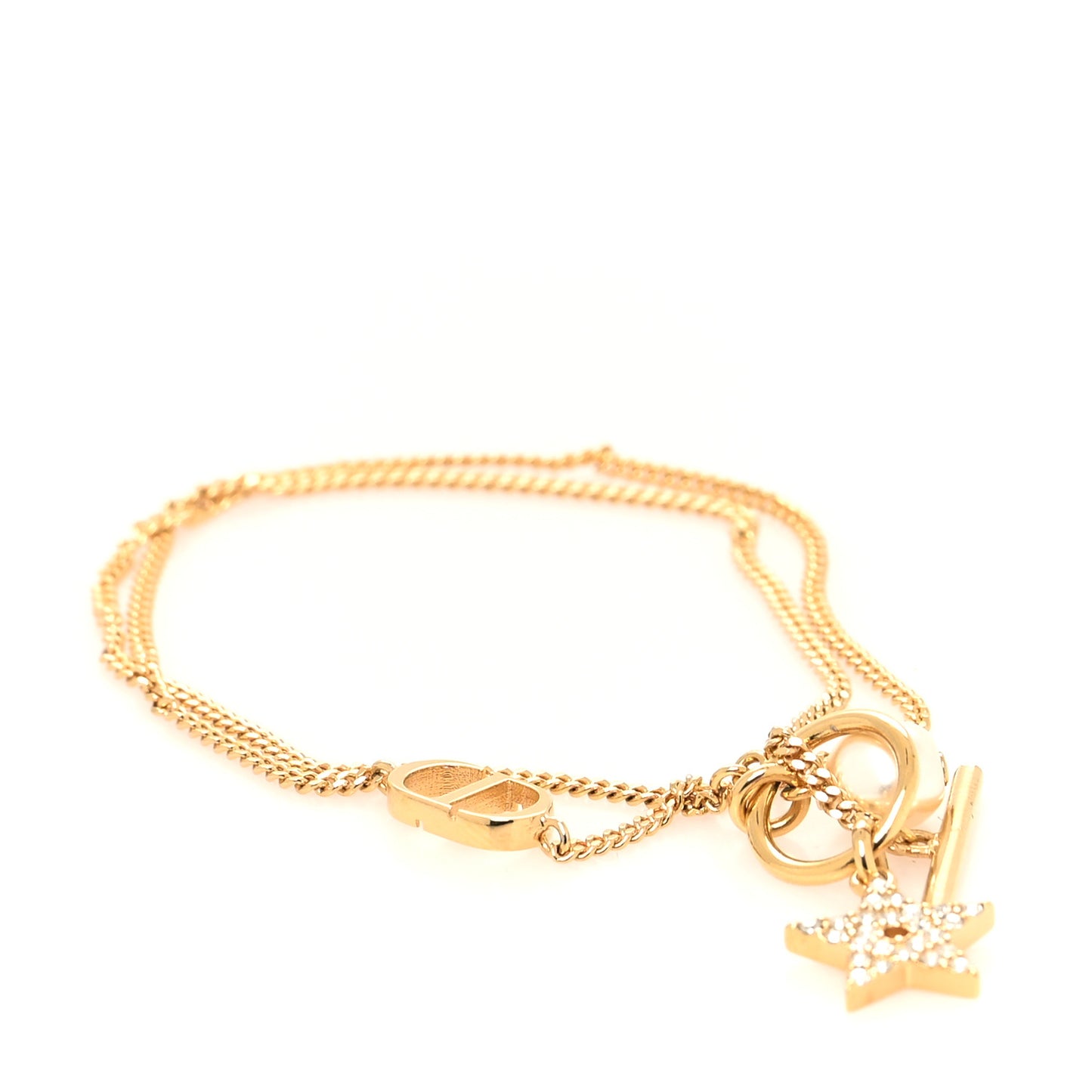 Metal Crystal Pearl Double Tour CD Bracelet Gold