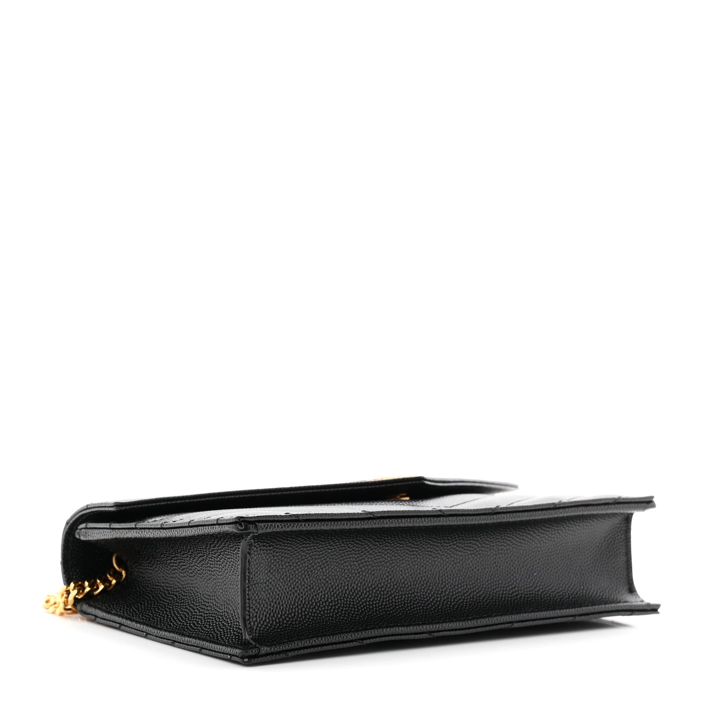 Grain De Poudre Matelasse Chevron Monogram Envelope Chain Wallet Black