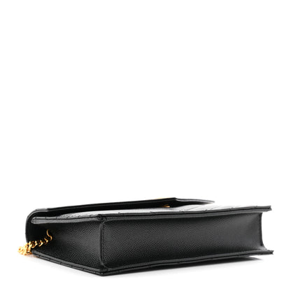 Saint Laurent Grain De Poudre Matelasse Chevron Monogram Envelope Chain Wallet Black 4 of 10