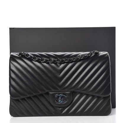 Chanel Lambskin Chevron Quilted Jumbo Double Flap So Black 9 of 9