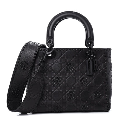 Christian Dior Lambskin Studded Matte Cannage Medium Lady Dior So Black 1 of 35