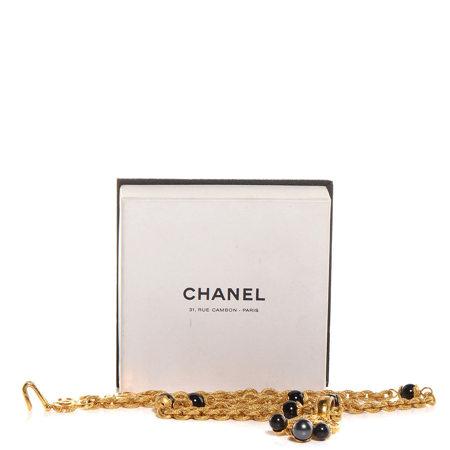 CC Bead Long Necklace Black Gold