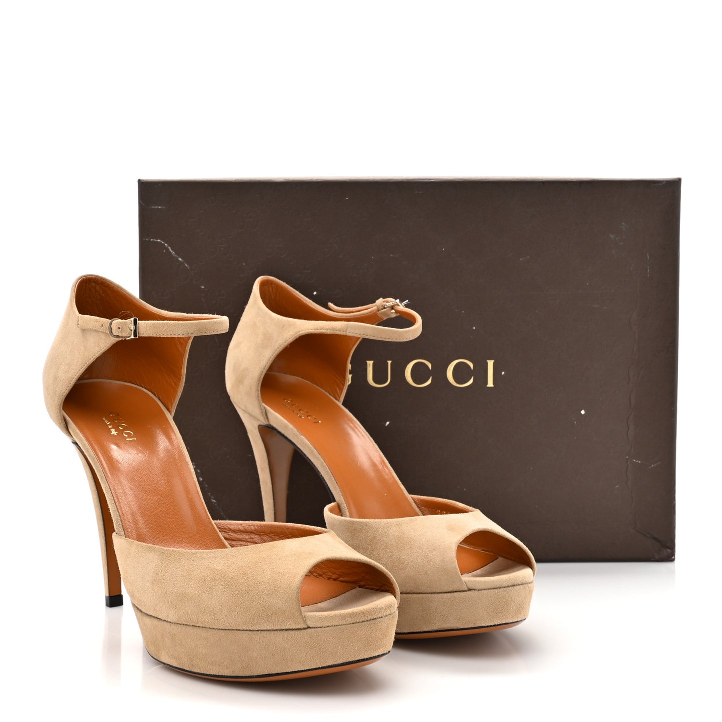 Suede Open Toe Ankle Strap Pumps 39 Beige