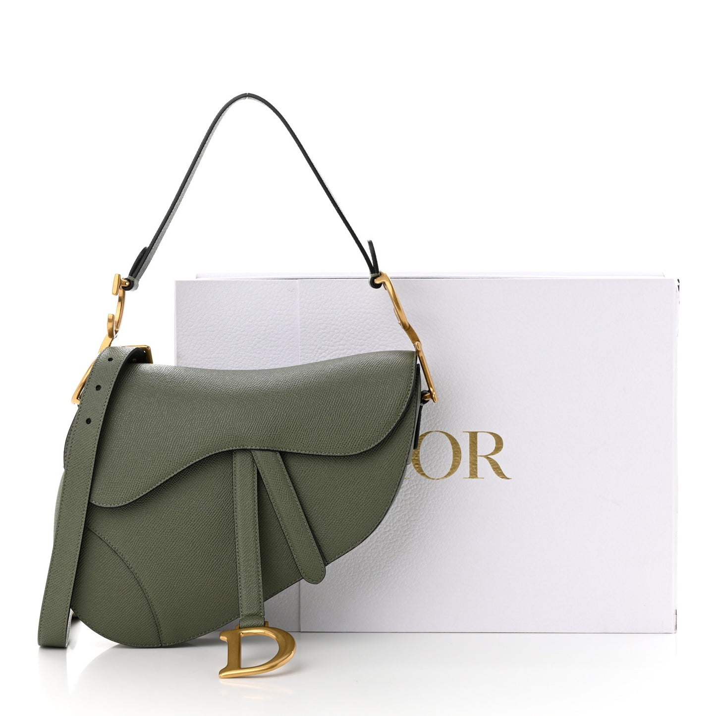 Grained Calfskin Saddle Bag With Strap Sage Green