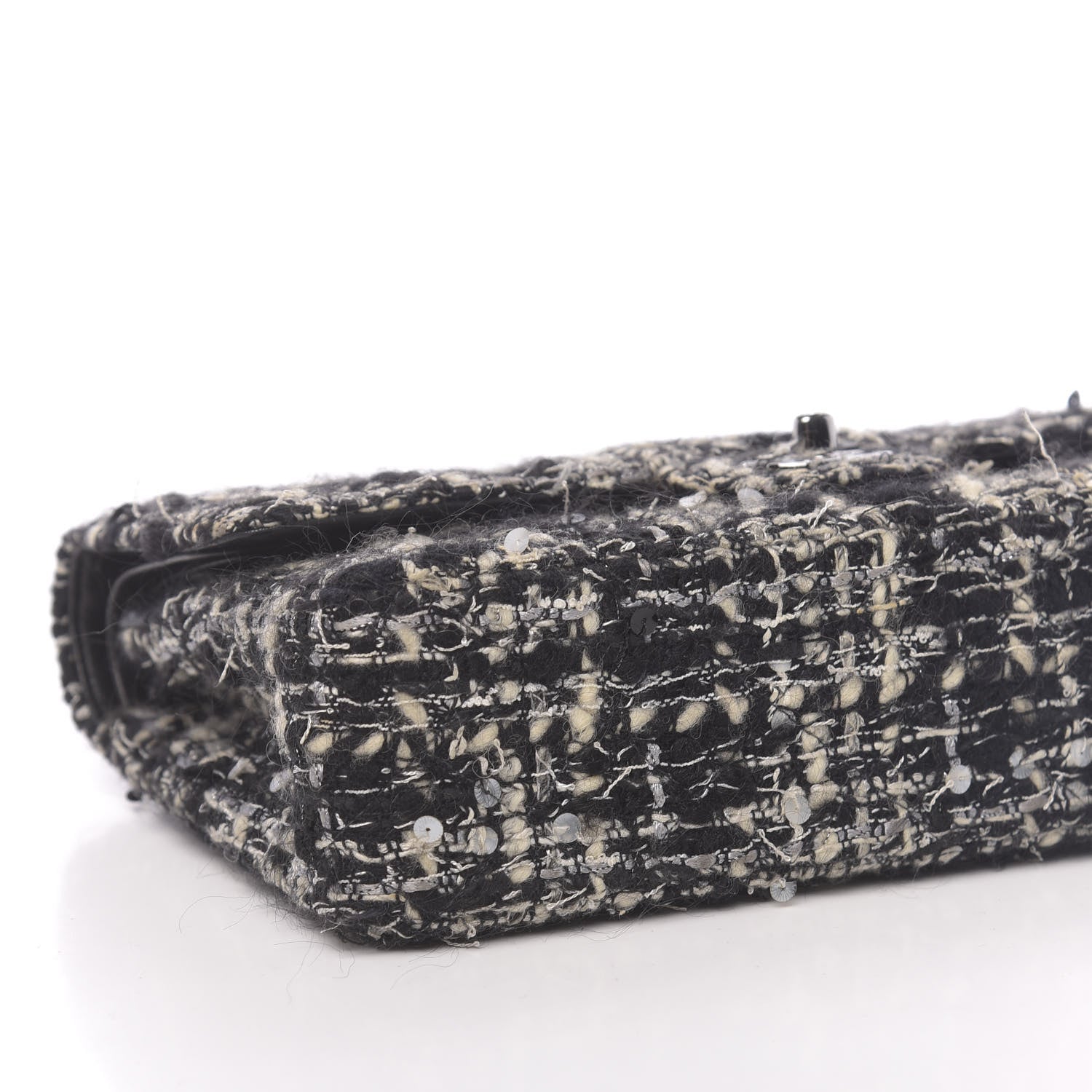 Chanel Tweed Sequin Quilted Medium Double Flap Black 8 of 13