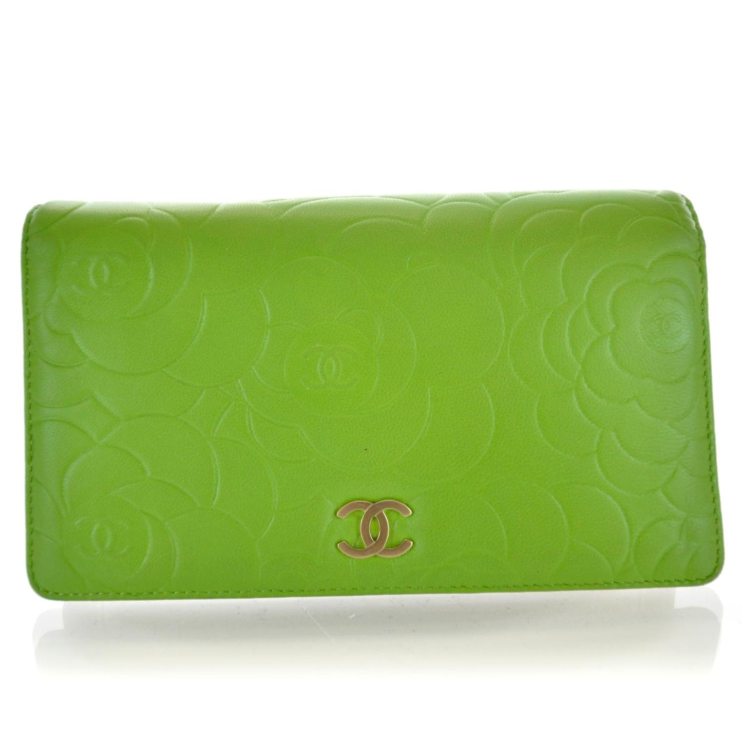 Lambskin Camellia Yen Wallet Green