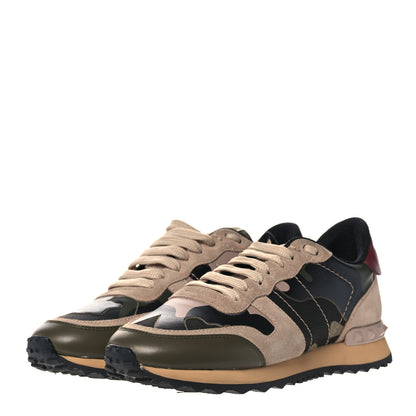 Valentino Garavani Nappa Suede Camouflage Womens Rockrunner Sneakers 38.5 Army Green Beige 3 of 13