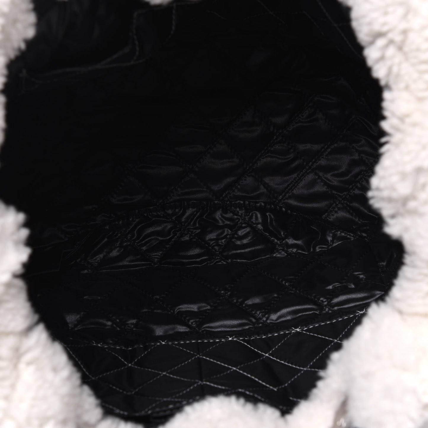 Shearling Sheepskin Tweed Large Coco Neige Tote White Black