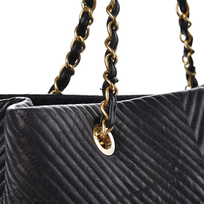 Chanel Wrinkled Lambskin Chevron Quilted Large Surpique Tote Black 8 of 11