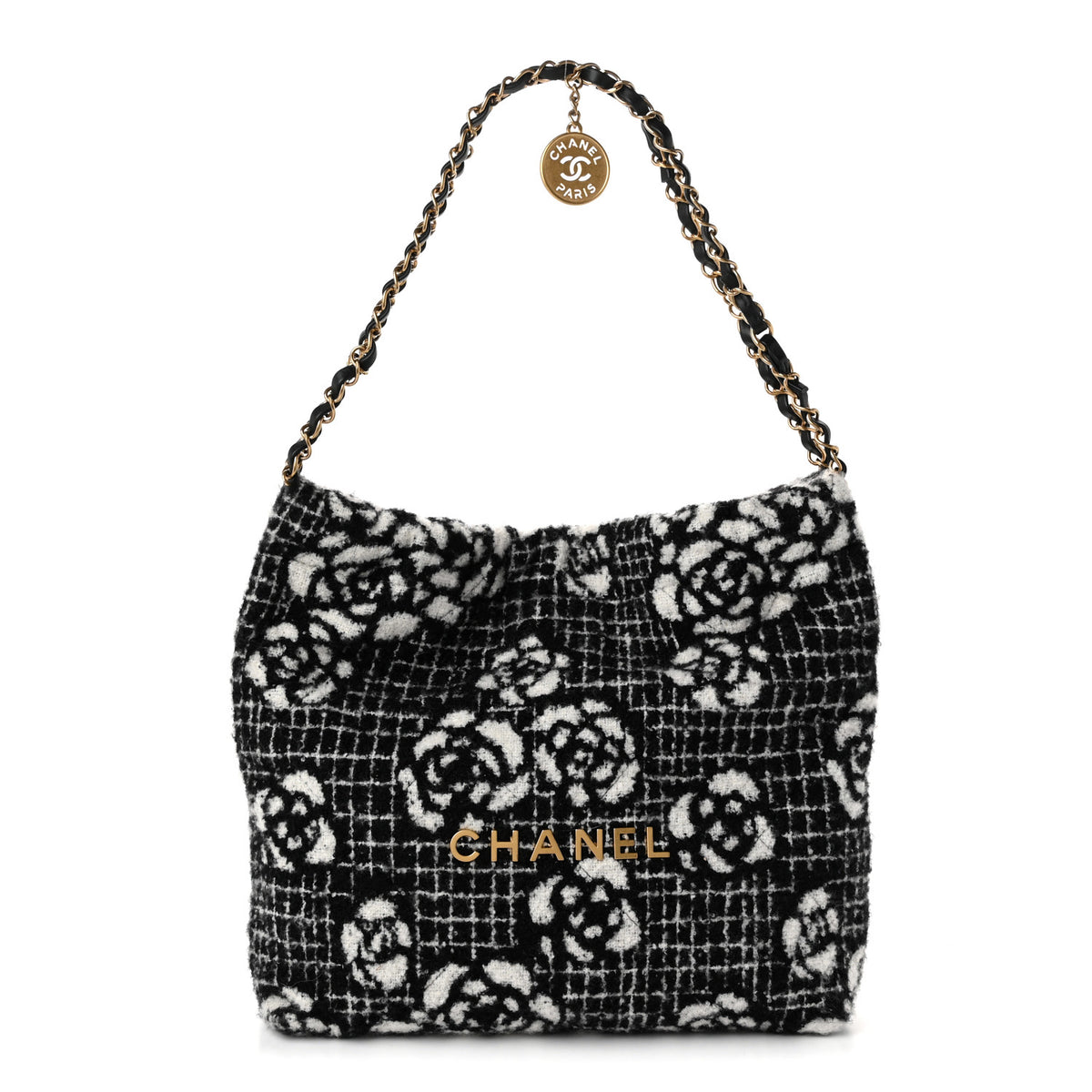 Cashmere Quilted Camellia Chanel 22 Black White