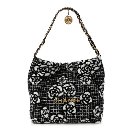 Chanel Cashmere Quilted Camellia Chanel 22 Black White 1 of 10