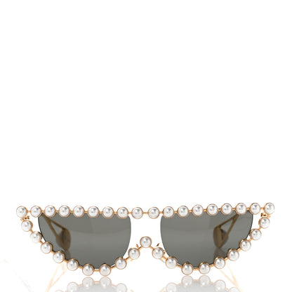 Gucci Metal Pearl Cat Eye Sunglasses GG0364S Gold 2 of 9