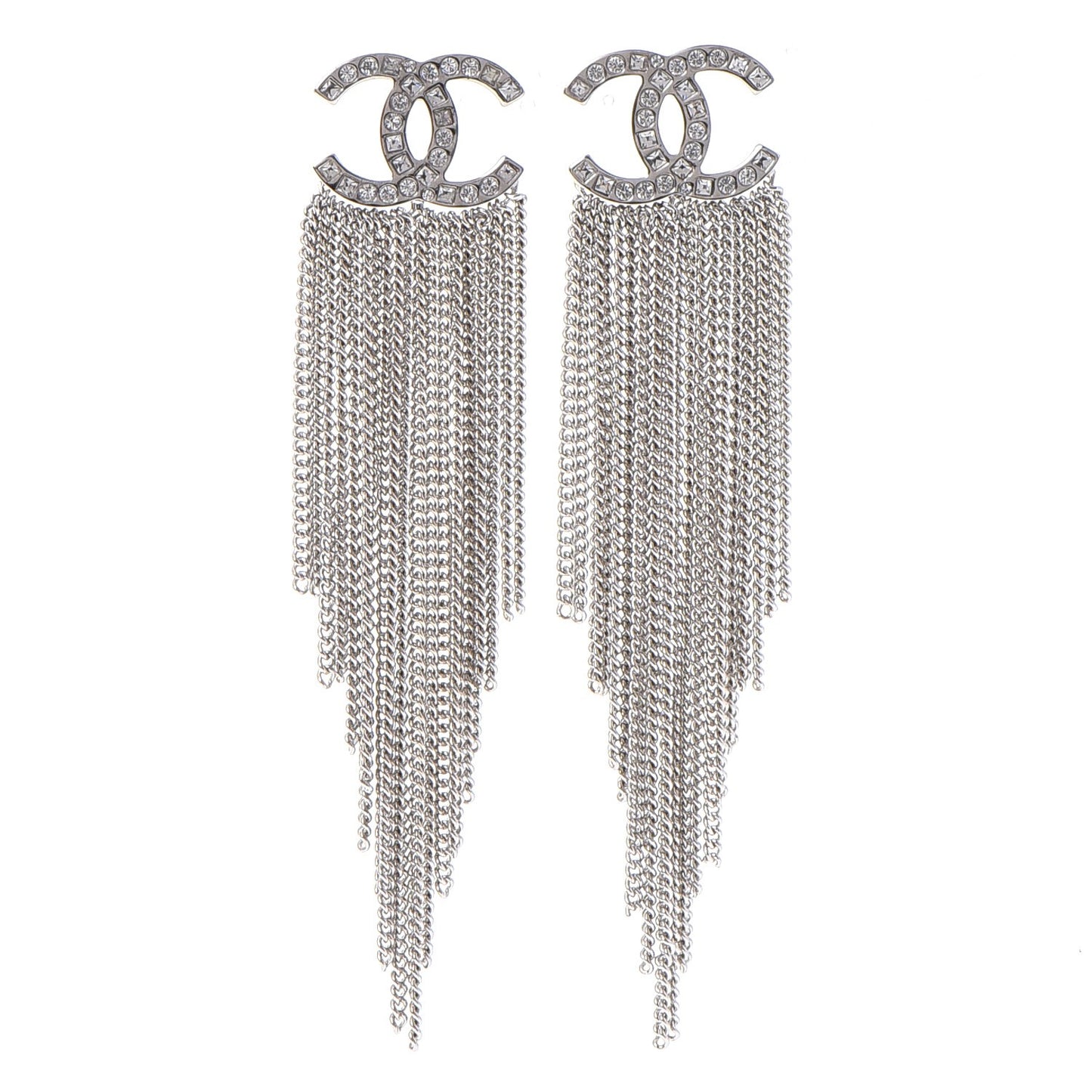 Crystal CC Chain Drop Earrings Silver