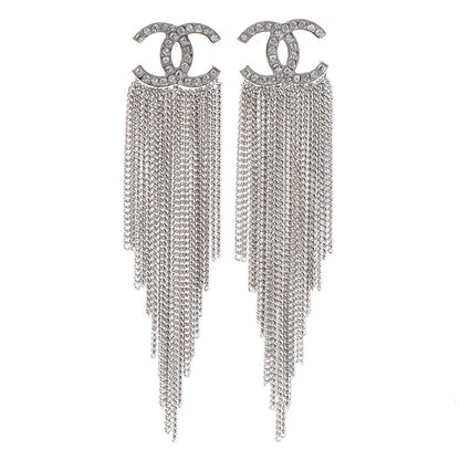 Chanel Crystal CC Chain Drop Earrings Silver 1 of 6