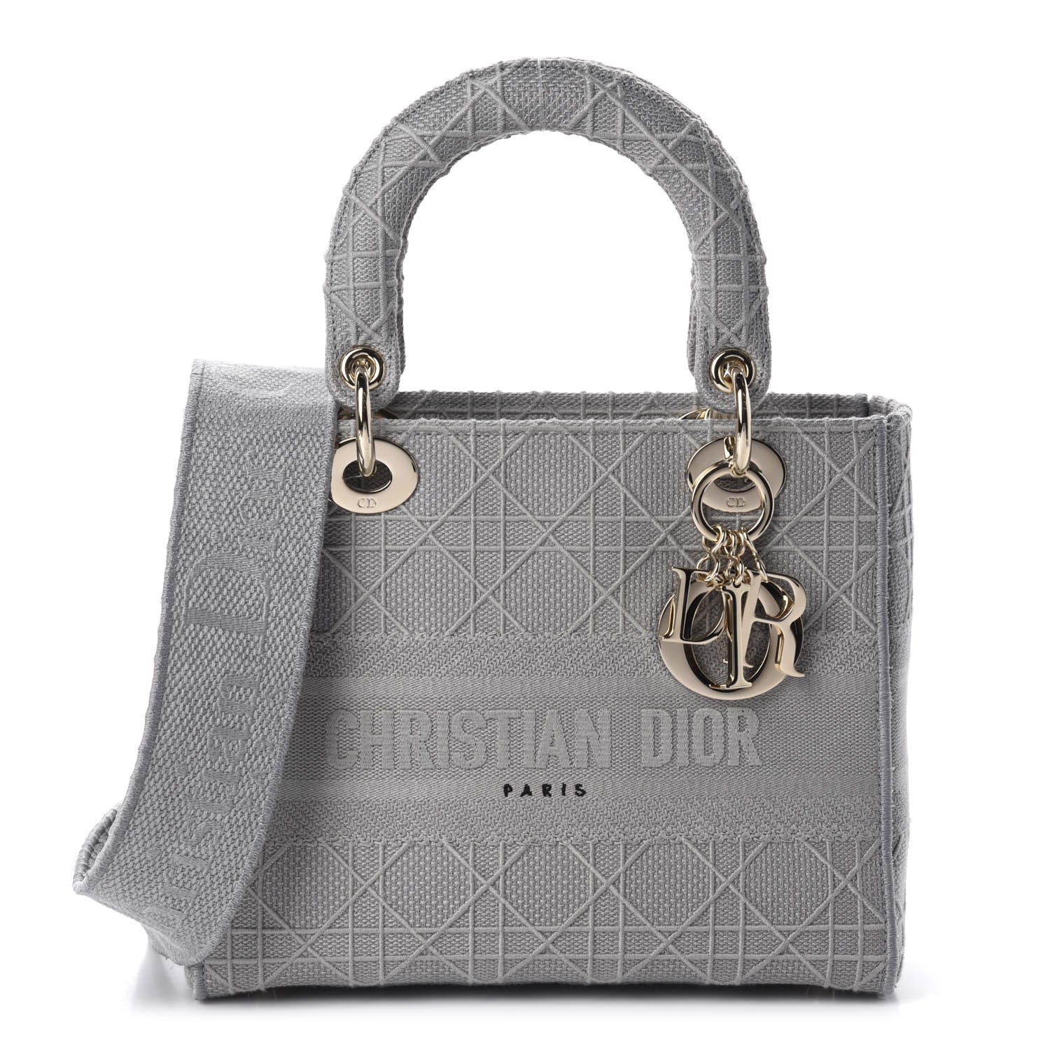 Christian Dior Canvas Embroidered Cannage Medium Lady D-Lite Gray 1 of 9