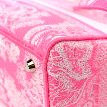 Christian Dior Canvas Toile De Jouy Reverse Embroidered Medium Lady D-Lite Fluorescent Pink 10 of 11