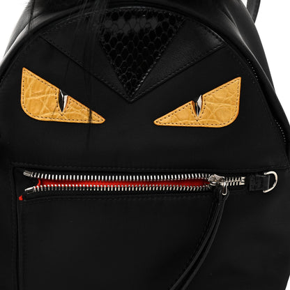 Fendi Nylon Vitello Dolce Goat Fox Fur Crocodile Monster Eyes Mini Backpack Black Sunflower 8 of 10