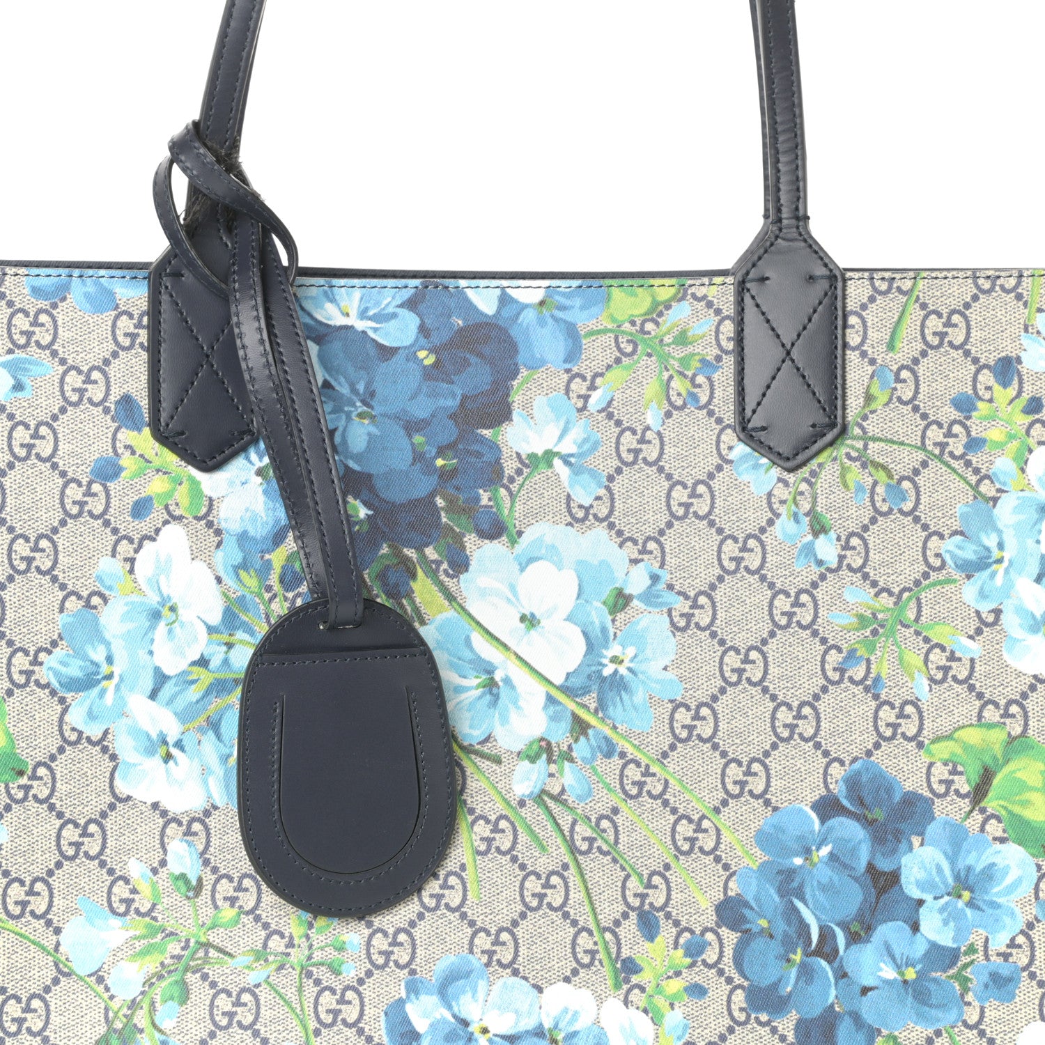 Gucci GG Supreme Monogram Blooms Medium Reversible Tote Beige Blue Navy 9 of 14