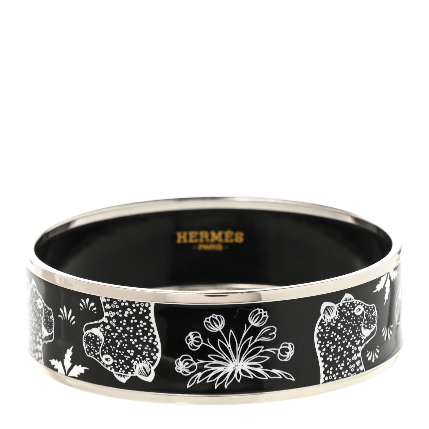 Enamel Printed Wide Les Leopards Positif Negatif Bracelet 65 Black