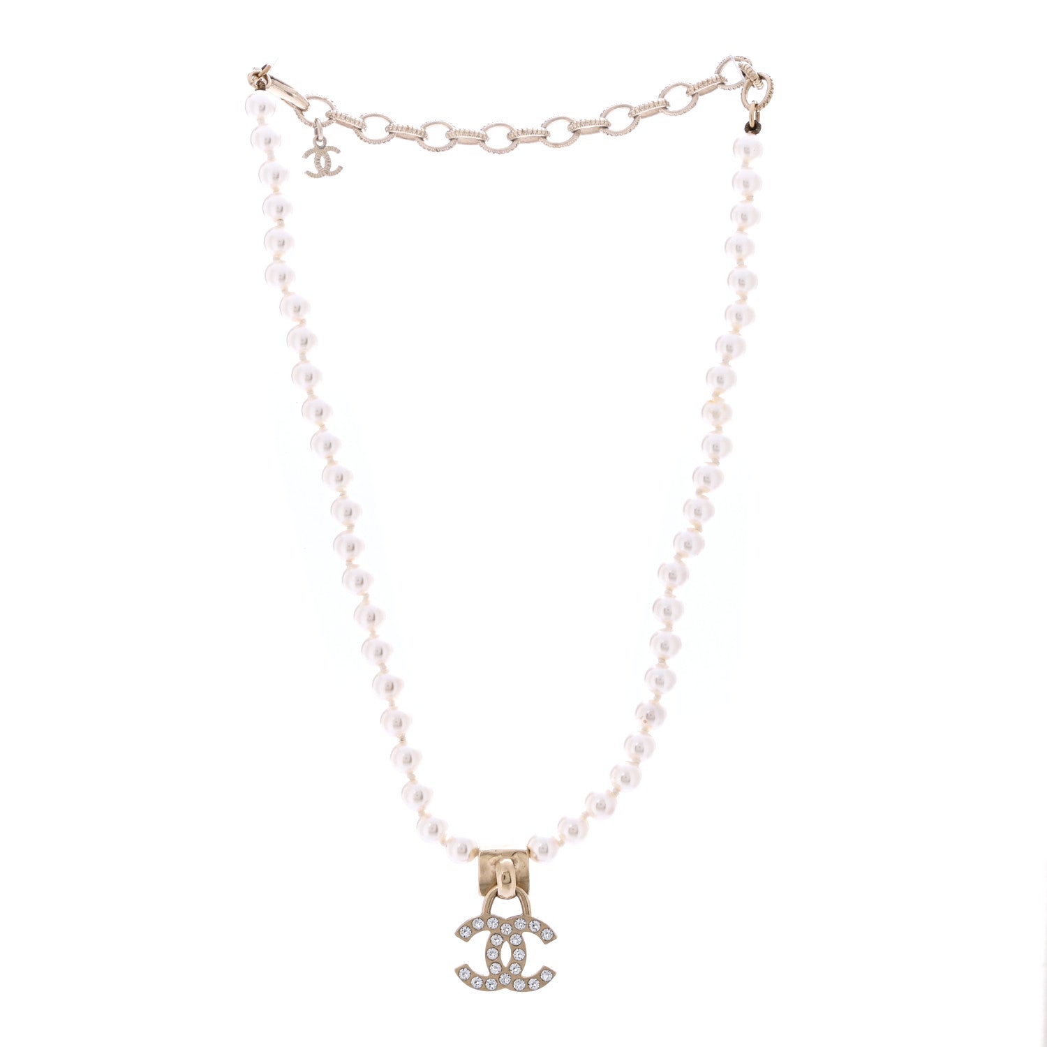 Chanel Pearl Crystal CC Short Logo Necklace Gold 3 of 7
