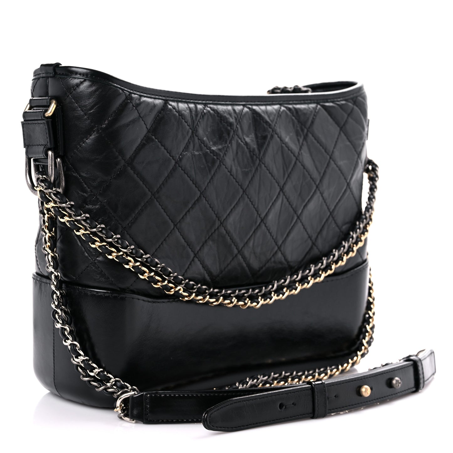 Aged Calfskin Quilted Medium Gabrielle Hobo Black