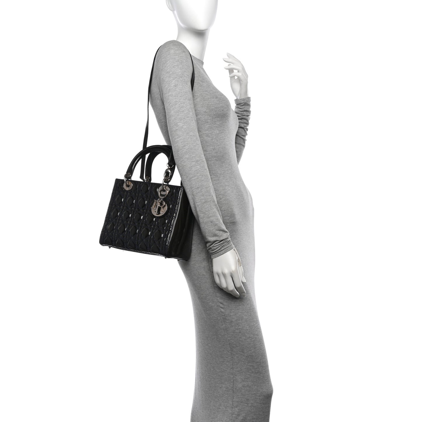 Patent Cannage Medium Lady Dior Navy Blue