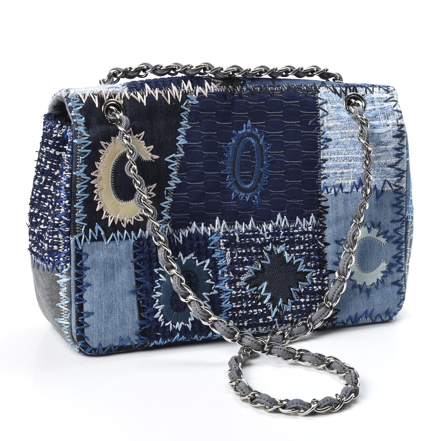 Chanel Denim Tweed Patchwork Jumbo Single Flap Blue 2 of 9