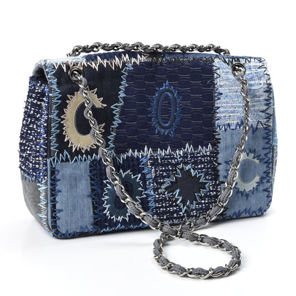 Chanel Denim Tweed Patchwork Jumbo Single Flap Blue 2 of 9