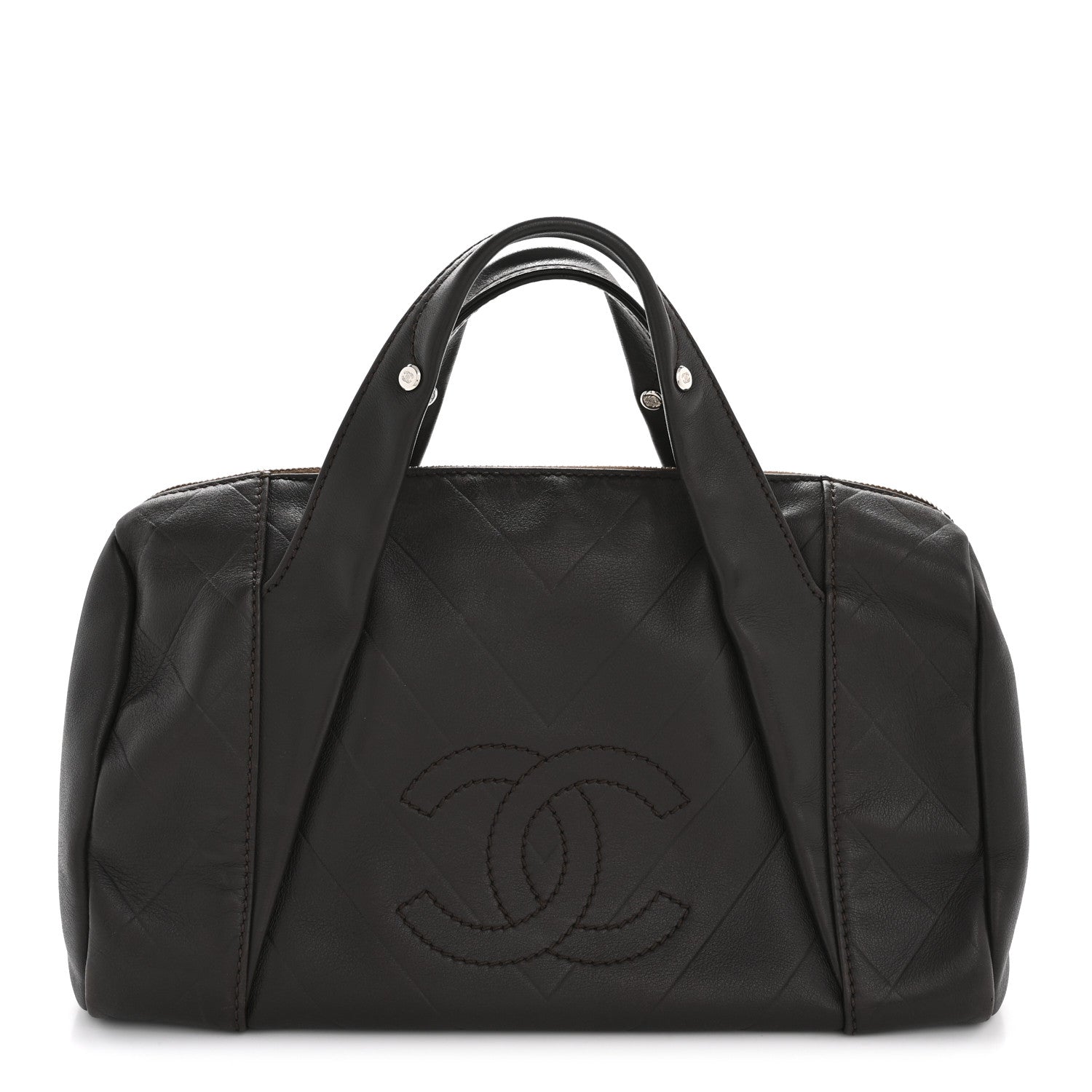 Chanel Calfskin Chevron CC All Day Long Boston Brown 1 of 13