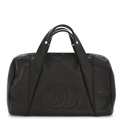 Chanel Calfskin Chevron CC All Day Long Boston Brown 1 of 13