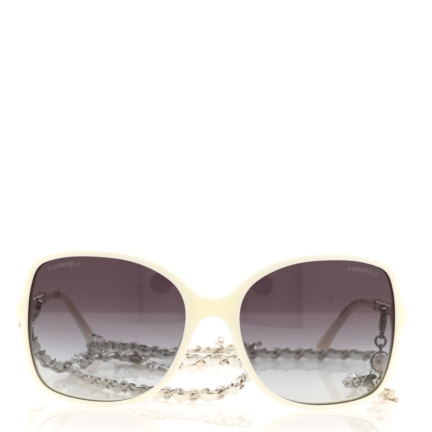 Acetate Metal Lambskin Square Chain Sunglasses 5210-Q-A White