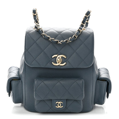 Chanel Shiny Caviar Quilted Small Duma Pockets Drawstring Backpack Blue 1 of 10