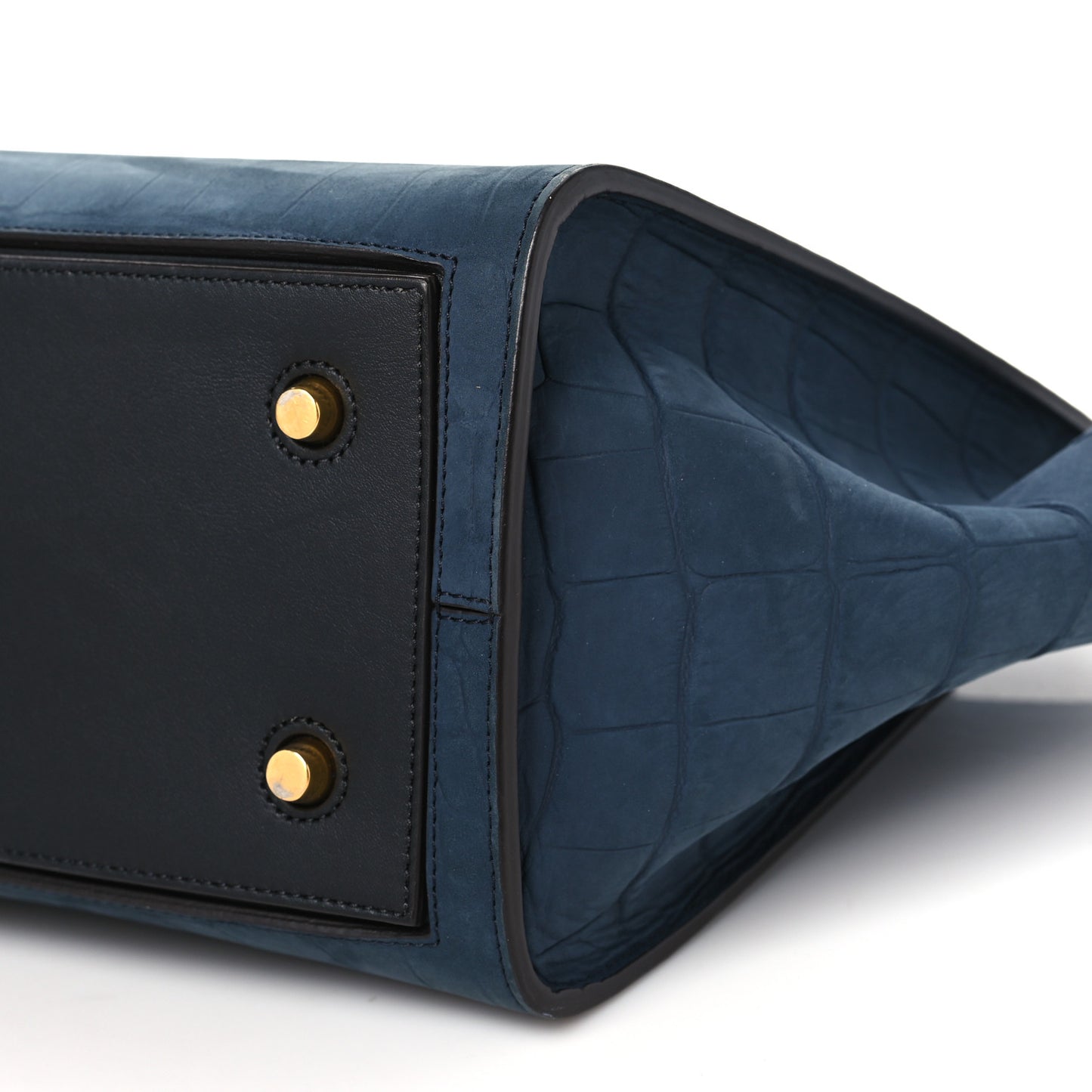 Smooth Calfskin Nubuck Crocodile Embossed Small Tie Knot Tote Navy