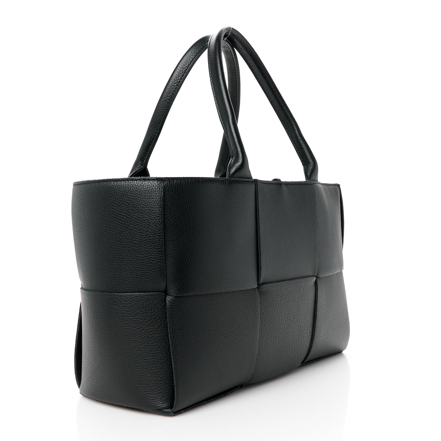 Grained Calfskin Intrecciato Small Arco Tote Black