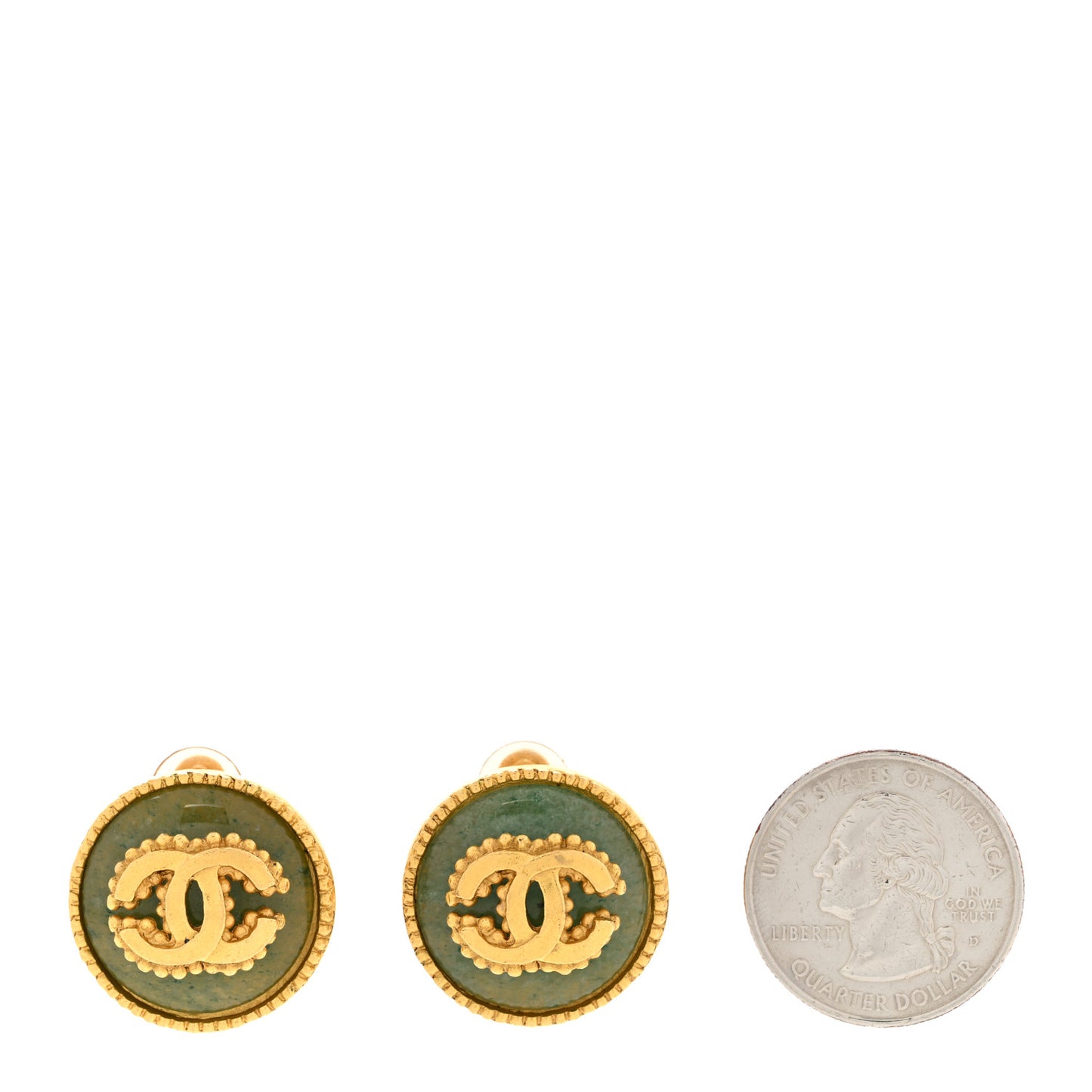 Resin CC Clip On Earrings Gold Green