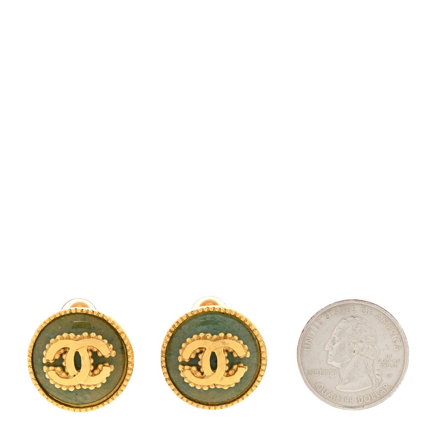 Chanel Resin CC Clip On Earrings Gold Green 2 of 5