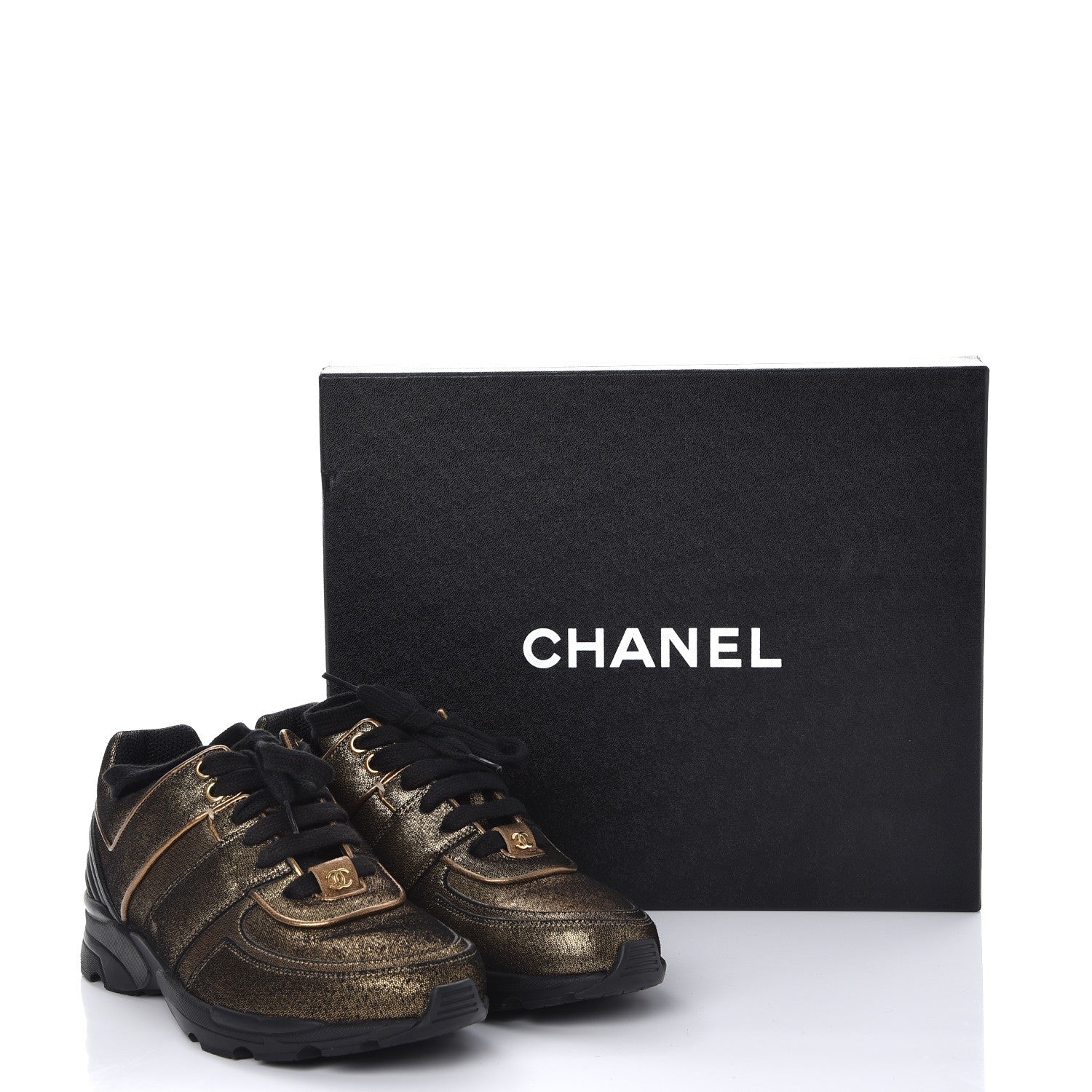 Chanel Metallic Fabric Calfskin Womens CC Sneakers 36 Golden Brown 9 of 9