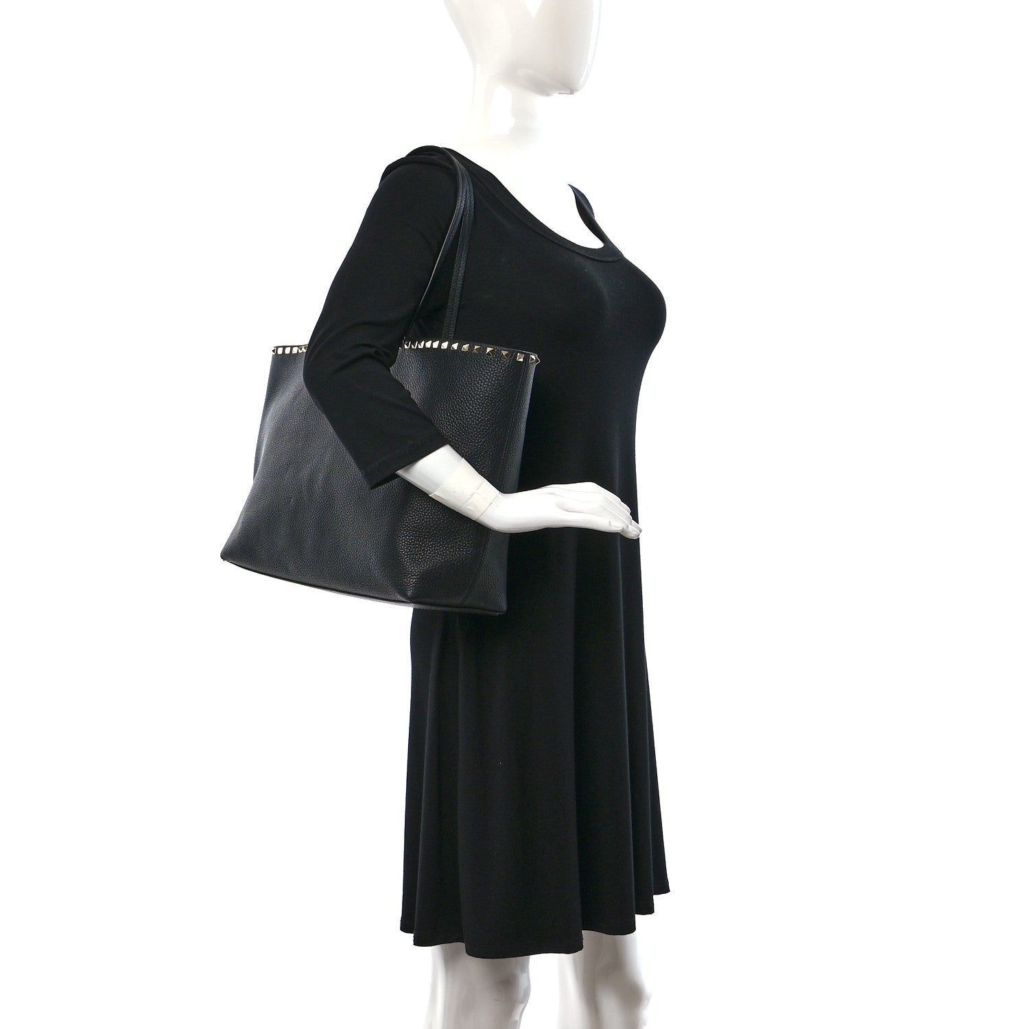 Valentino Garavani Grained Calfskin Rockstud Shoulder Tote Black 2 of 8