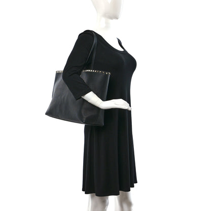Valentino Garavani Grained Calfskin Rockstud Shoulder Tote Black 2 of 8
