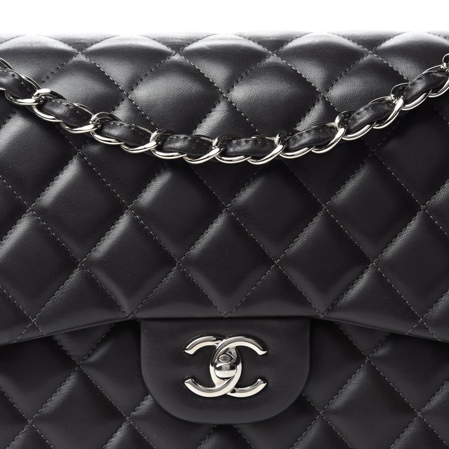 Chanel Lambskin Quilted Jumbo Double Flap Dark Grey 12 of 12