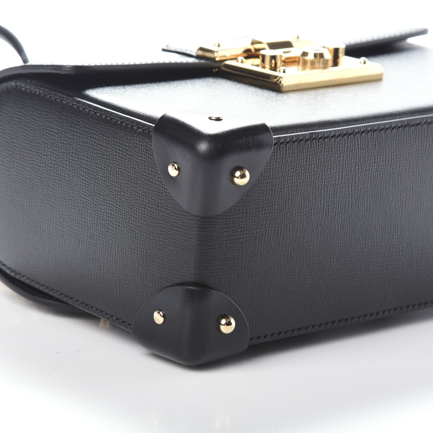 Calfskin Small Padlock Bamboo Shoulder Bag Black